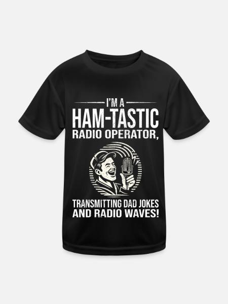 Amateur-tastischer Funker überträgt Papa-Witze - Kinder Funktions-T-Shirt - Schwarz - Vorne