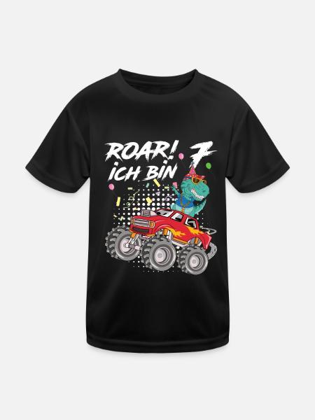 7. Geburtstag Kindergeburtstag Roar Ich Bin 7 - Kinder Funktions-T-Shirt - Schwarz - Vorne