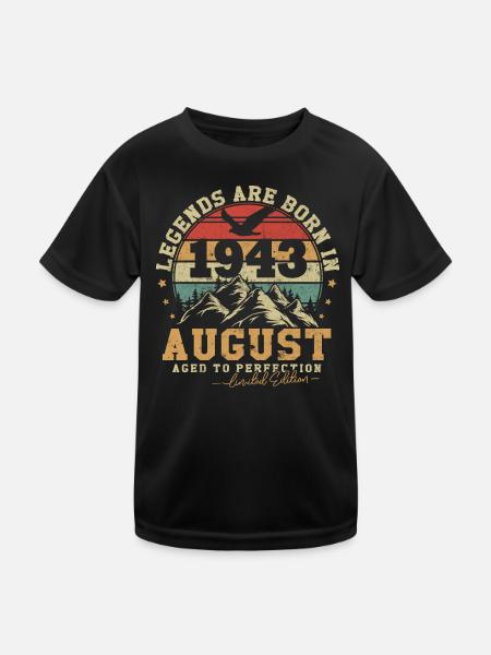 August 1943 vintage retro anniversary 1943 - Kids Functional T-Shirt - black - Front