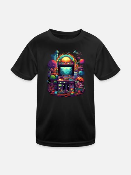Retro Spielautomat bunt Spielen Zocken Videospiele - Kinder Funktions-T-Shirt - Schwarz - Vorne