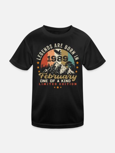 Geboren im Februar 1989 Geburtstagswitz retro 1989 - Kinder Funktions-T-Shirt - Schwarz - Vorne