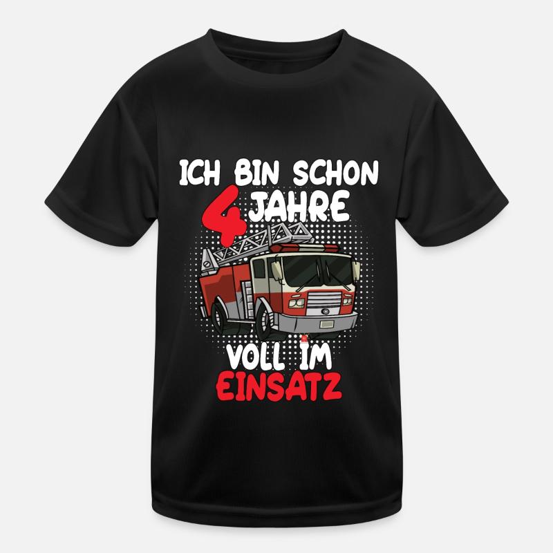 Ich Bin Schon 4 Jahre Voll im Einsatz - Feuerwehr Kinder Funktions-T-Shirt