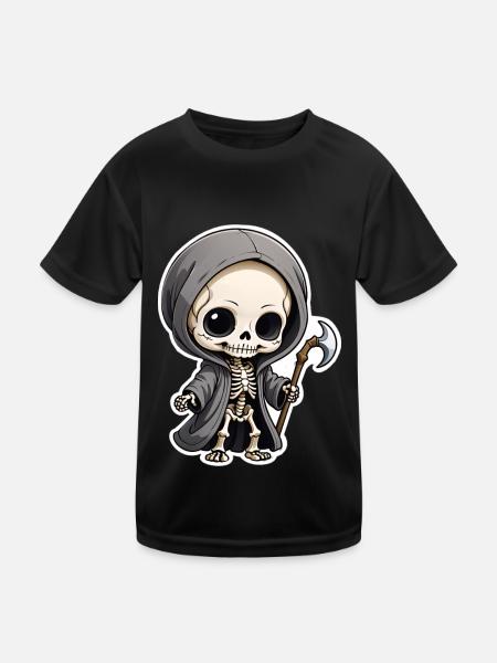 Halloween - niedlicher Tod - Skelett mit Sense - Kinder Funktions-T-Shirt - Schwarz - Vorne