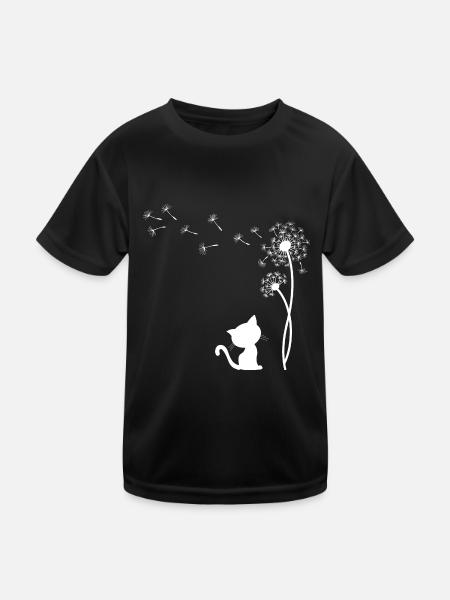 Chat avec le pissenlit - T-shirt sport Enfant - noir - Devant