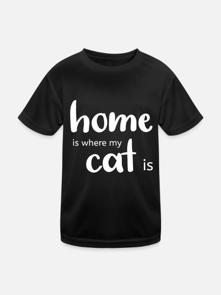 Zuhause ist, wo meine Katze ist - Kinder Funktions-T-Shirt - Schwarz - Vorne