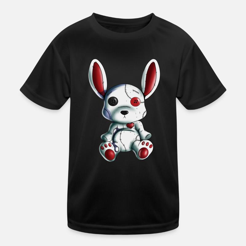 Rabbit Heart Halloween Scary Rabbit Stuffed Animal Design Kids Functional T-Shirt