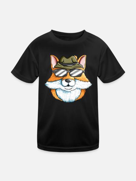 Fuchs Jäger Motiv Treibjagt Füchse mit Jägerhut - Kinder Funktions-T-Shirt - Schwarz - Vorne