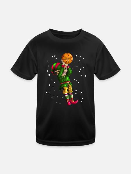 Basketball Weihnachtself spielt Basketballgeschenk - Kinder Funktions-T-Shirt - Schwarz - Vorne