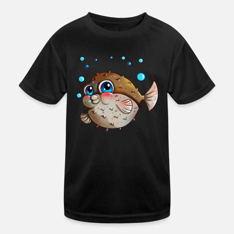 Puffer Fish with Bubbles Angler Kids Gift Kids Functional T-Shirt