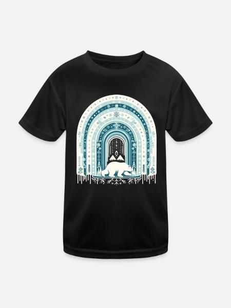 Ours polaire skiant dans un arc-en-ciel de neige et de glace - T-shirt sport Enfant - noir - Devant