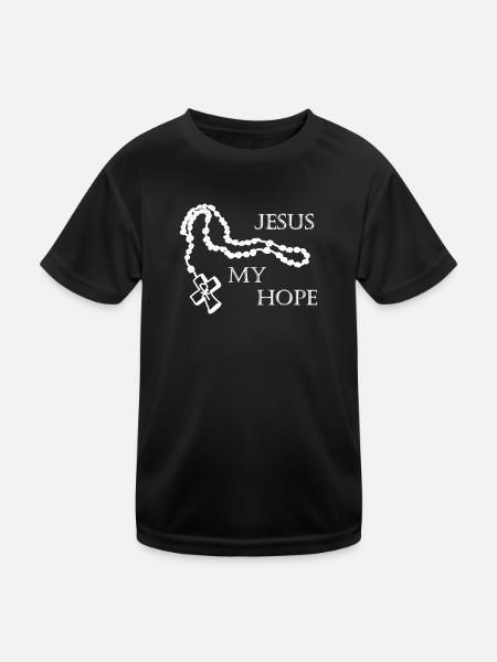 Rosenkranz, Symbol, Kreuz, Gott, Pax, Jesus - Kinder Funktions-T-Shirt - Schwarz - Vorne