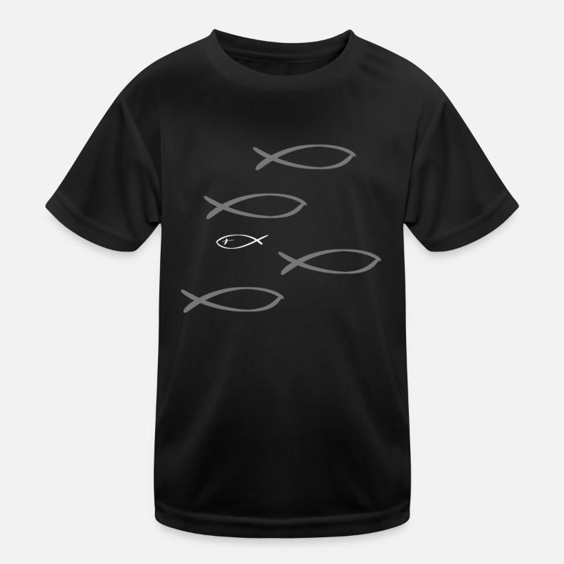 Fische gegen den Strom christlich grau Kinder Funktions-T-Shirt