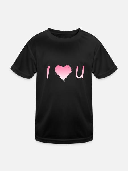 I Love u, ich liebe Dich, I love you - Kinder Funktions-T-Shirt - Schwarz - Vorne