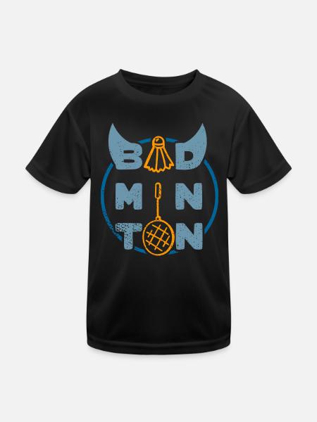 Badminton (Typo-Ball-Schläger-Edition) - Kinder Funktions-T-Shirt - Schwarz - Vorne