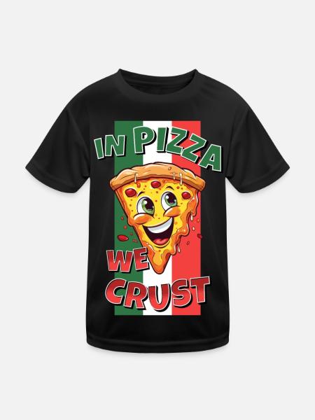 In Pizza We Crust Pizzastück Gesicht Lacht Lustig - Kinder Funktions-T-Shirt - Schwarz - Vorne