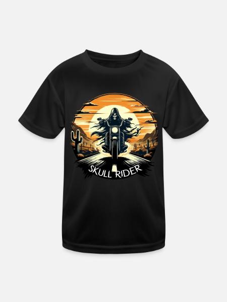 SKULL RIDER: WÜSTENABENTEUER BEI SONNENUNTERGANG - Kinder Funktions-T-Shirt - Schwarz - Vorne