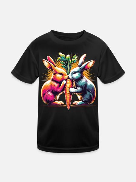 Hasenliebe Hasen knabbern Karotte Möhre Street Art - Kinder Funktions-T-Shirt - Schwarz - Vorne