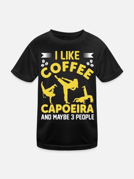 Ich mag Kaffee Capoeira und vielleicht 3 Personen - Kinder Funktions-T-Shirt - Schwarz - Vorne