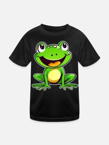 Niedlicher Frosch im Comic Style - Kinder Funktions-T-Shirt - Schwarz - Vorne