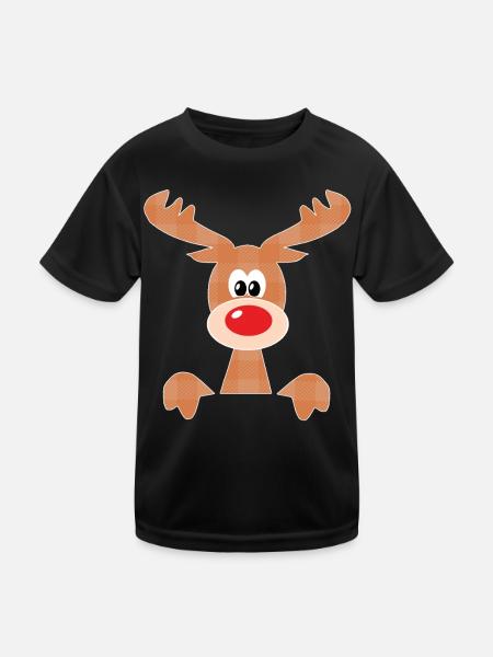 Rentier Weihnachten Reindeer Geschenkideen - Kinder Funktions-T-Shirt - Schwarz - Vorne
