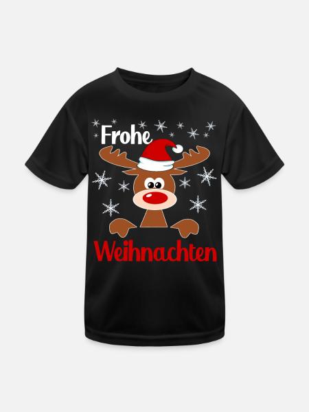 Weihnachts Rentier Frohe Weihnachten - Kinder Funktions-T-Shirt - Schwarz - Vorne