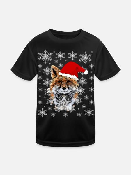 Christmas fox with Christmas cap snowflakes - Kids Functional T-Shirt - black - Front