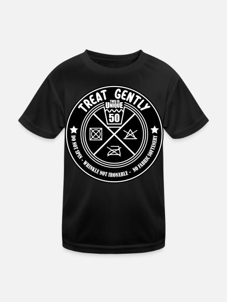 Colors can be changed | Gentle treatment 50th birthday - Kids Functional T-Shirt - black - Front