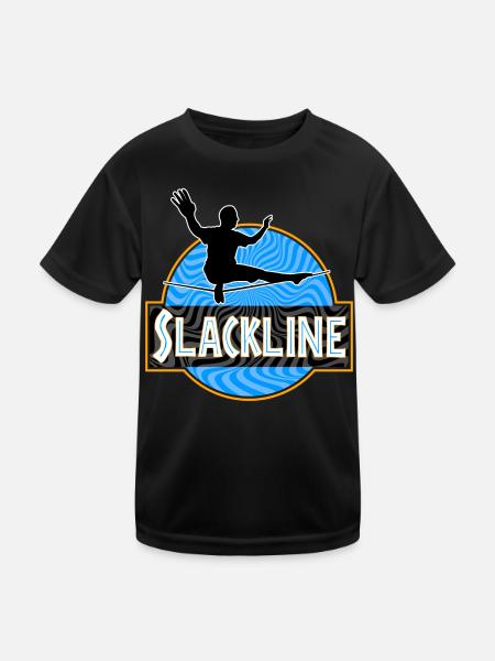 Slackline Slacklining - Kids Functional T-Shirt - black - Front