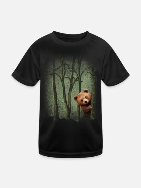 Forest animals Bear in the forest Experience nature Environmental protection - Kids Functional T-Shirt - black - Front