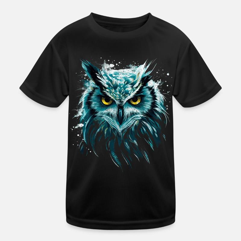 Eule Kunstwerk mit Grunge Effekt Türkis Eulen Fan Kinder Funktions-T-Shirt
