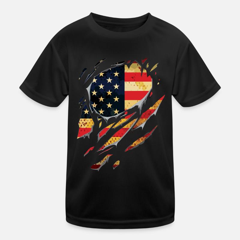 Zerrissen USA Flagge Geschenk Risse Kinder Funktions-T-Shirt
