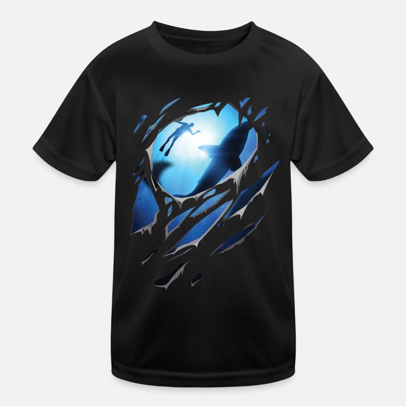 Zerrissen Tauchen Hai Geschenk Risse Kinder Funktions-T-Shirt