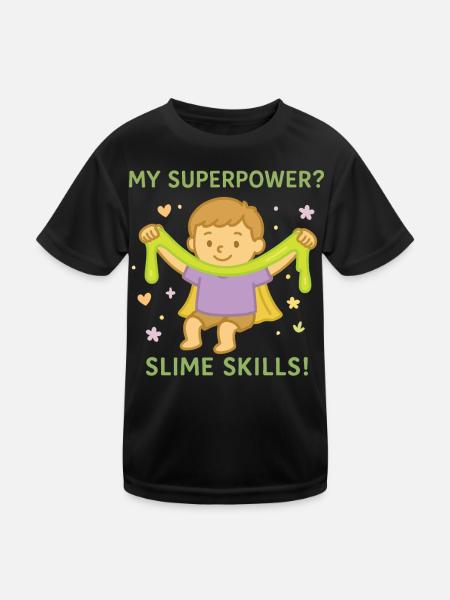 Kindergarten Slime Skills Superpower Lustiger - Kinder Funktions-T-Shirt - Schwarz - Vorne