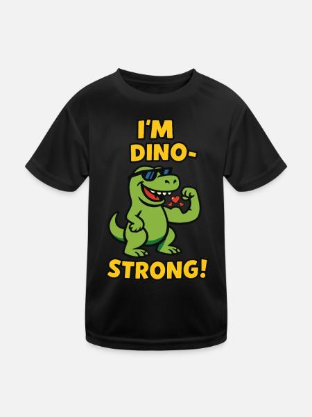 I'm Dino-Strong Tyrannosaurus Rex Kinder - Kinder Funktions-T-Shirt - Schwarz - Vorne