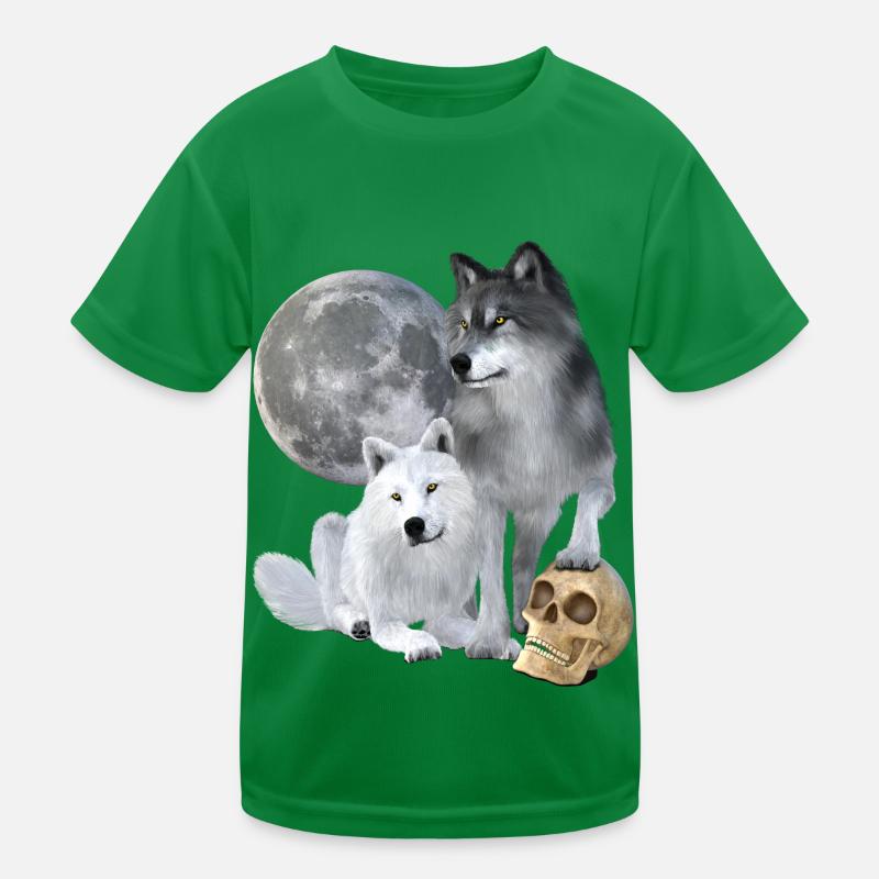Wölfe, weiß, grau, Mond, Schädel Kinder Funktions-T-Shirt