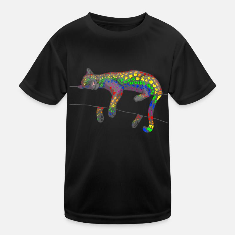 Regenbogen Leopard - Kinder Funktions-T-Shirt - Schwarz