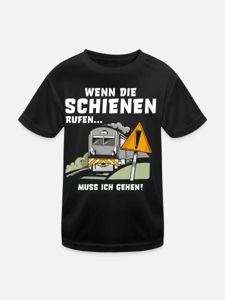 Zug Bahn Wenn die Schienen rufen muss ich gehen - Kinder Funktions-T-Shirt - Schwarz - Vorne