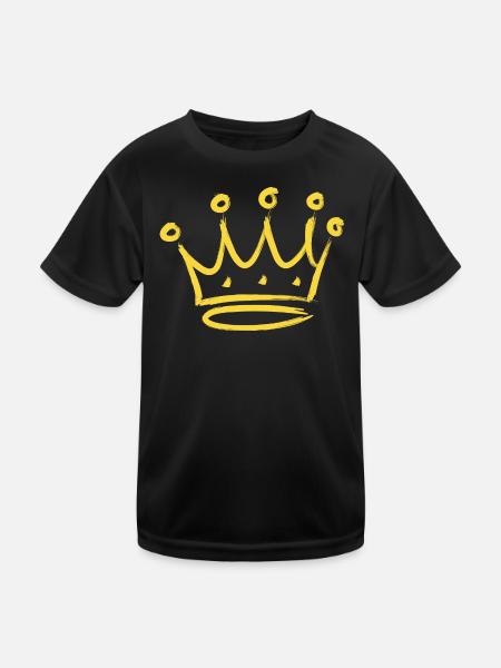Couronne - grafitti jaune, coup de pinceau doré - T-shirt sport Enfant - noir - Devant