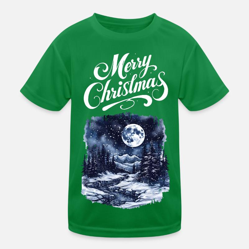 Joyeux Noël Forêt Paysage Lune Sapins T-shirt sport Enfant