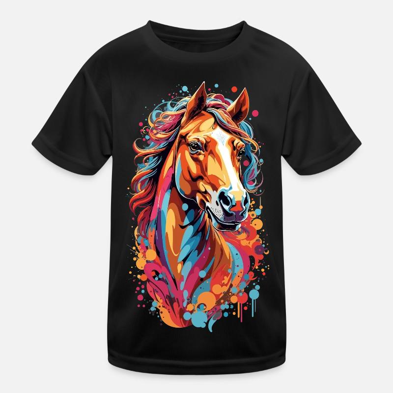 Farbensturm Pferdekopf Kinder Funktions-T-Shirt