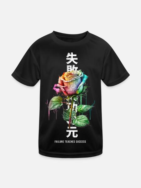Failure Teaches Success Rainbow Rose - Kinder Funktions-T-Shirt - Schwarz - Vorne