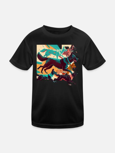 Colorful Dogs - Dogs Group - Kids Functional T-Shirt - black