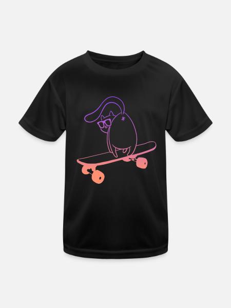 Skateboard Skater Cat Skateboarder - Kids Functional T-Shirt - black - Front