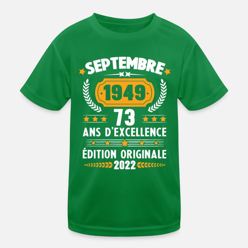 Cadeau D'anniversaire Rétro 73 Ans Septembre 1949 T-shirt sport Enfant