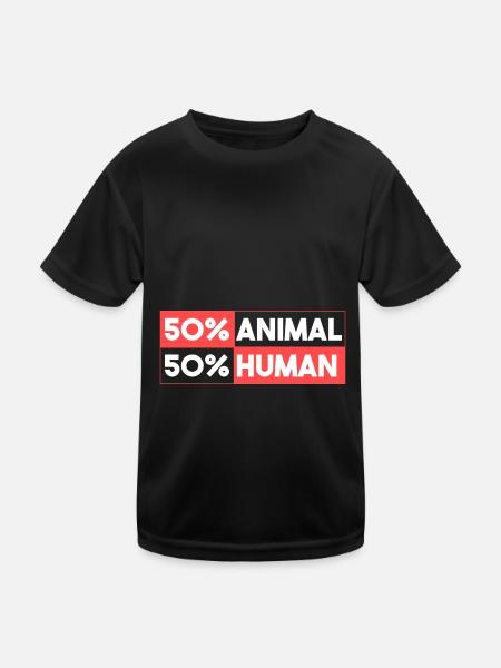 50% Tier 50% Mensch - Kinder Funktions-T-Shirt - Schwarz - Vorne