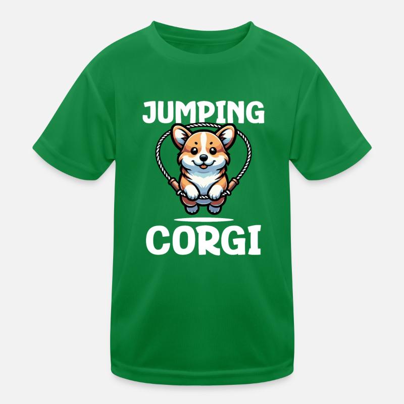 Jumping Corgi Kinder Funktions-T-Shirt