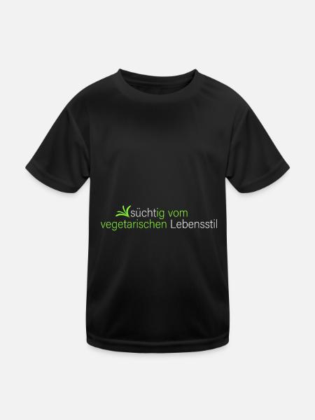 süchtig vom Vegetarischen - Kinder Funktions-T-Shirt - Schwarz - Vorne