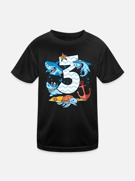 3. Geburtstag Haie Hai Haifisch Junge 3 Jahre alt - Kinder Funktions-T-Shirt - Schwarz - Vorne