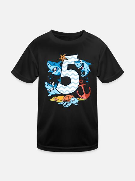 5. Geburtstag Haie Hai Haifisch Junge 5 Jahre alt - Kinder Funktions-T-Shirt - Schwarz - Vorne