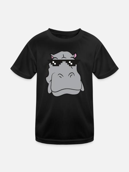 Hippo - Tête avec lunettes de soleil - T-shirt sport Enfant - noir - Devant